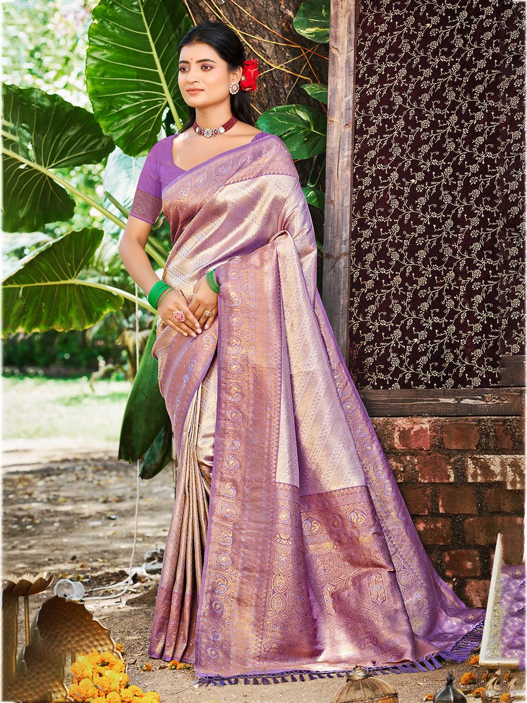 Sangam Prints Lavender  Kanjivaram Silk Woven Work Traditional Saree