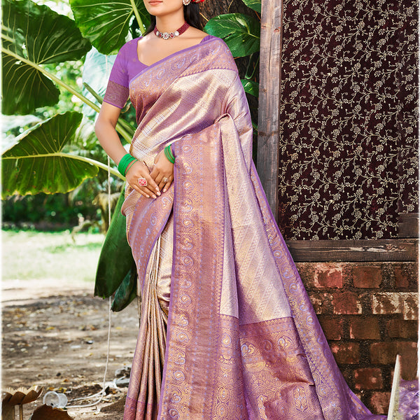 Sangam Prints Lavender  Kanjivaram Silk Woven Work Traditional Saree - Distacart