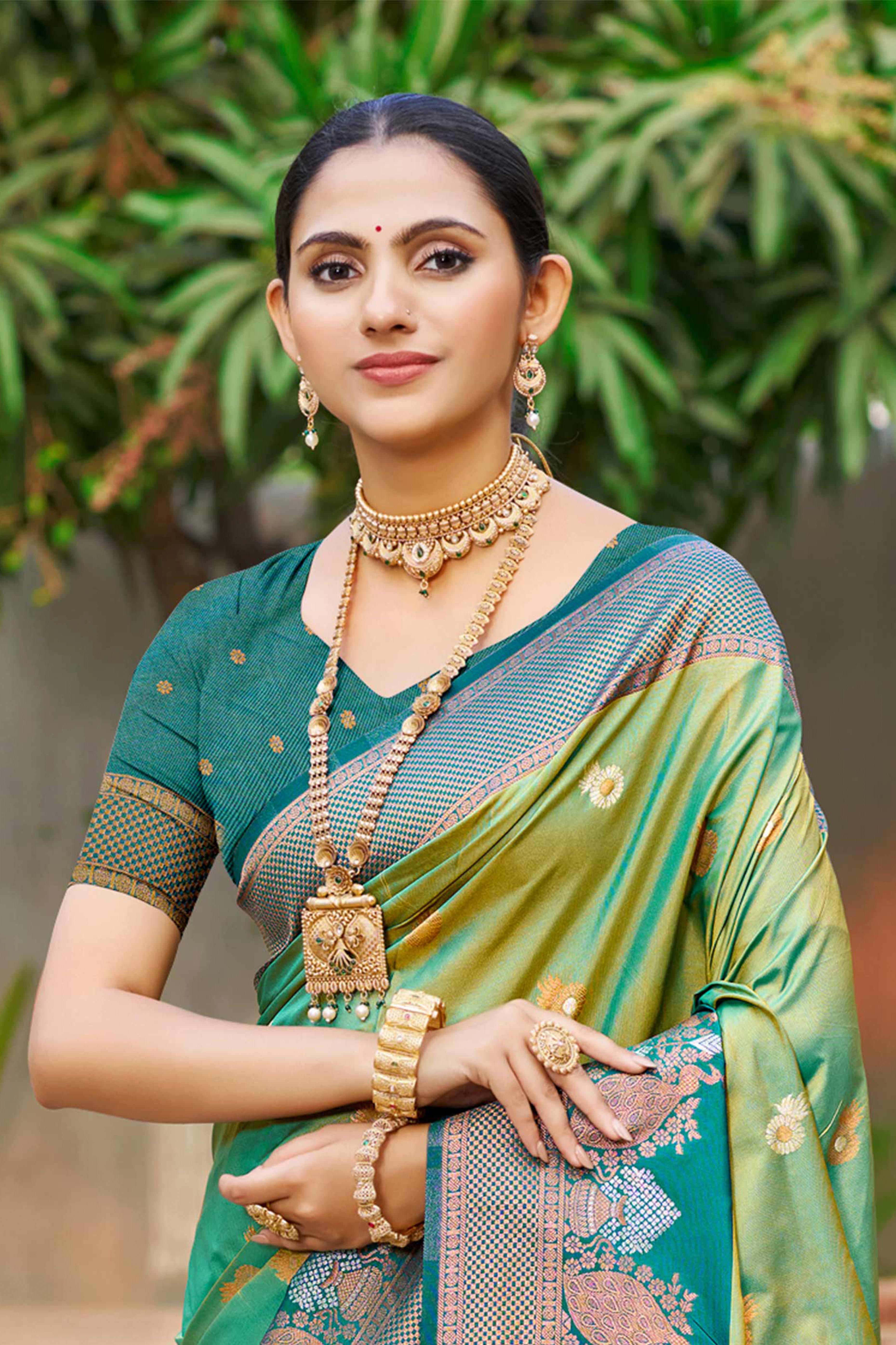 Sangam Prints Parrot Green Soft Silk Woven Work Traditional Saree - Dista