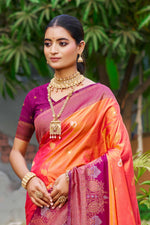 Thumbnail for Sangam Prints Coral Orange Soft Silk Woven Work Traditional Saree - Dista
