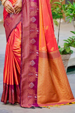 Thumbnail for Sangam Prints Coral Orange Soft Silk Woven Work Traditional Saree - Dista
