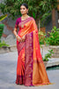 Sangam Prints Coral Orange Soft Silk Woven Work Traditional Saree - Dista