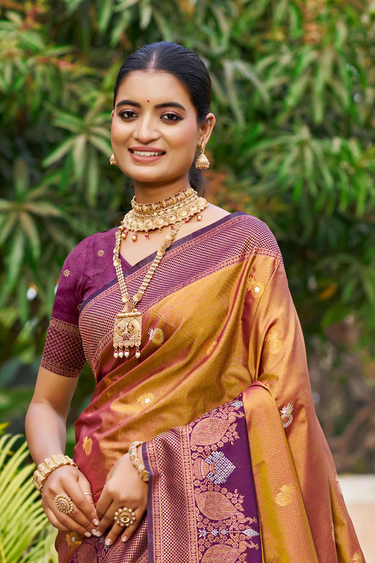 Sangam Prints Copper Gold Soft Silk Woven Work Traditional Saree - Dista