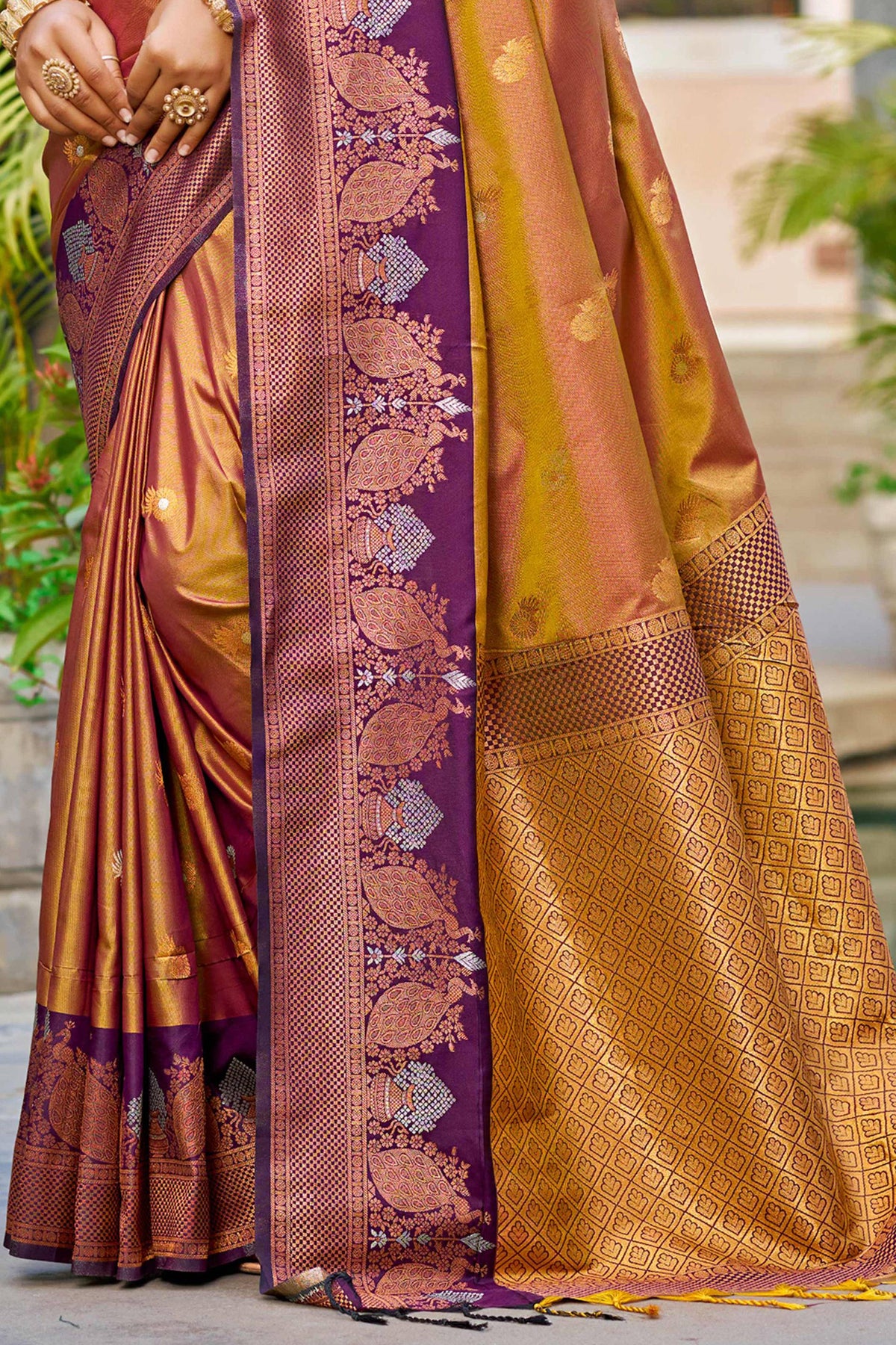 Sangam Prints Copper Gold Soft Silk Woven Work Traditional Saree - Dista