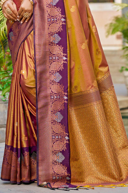Sangam Prints Copper Gold Soft Silk Woven Work Traditional Saree - Dista