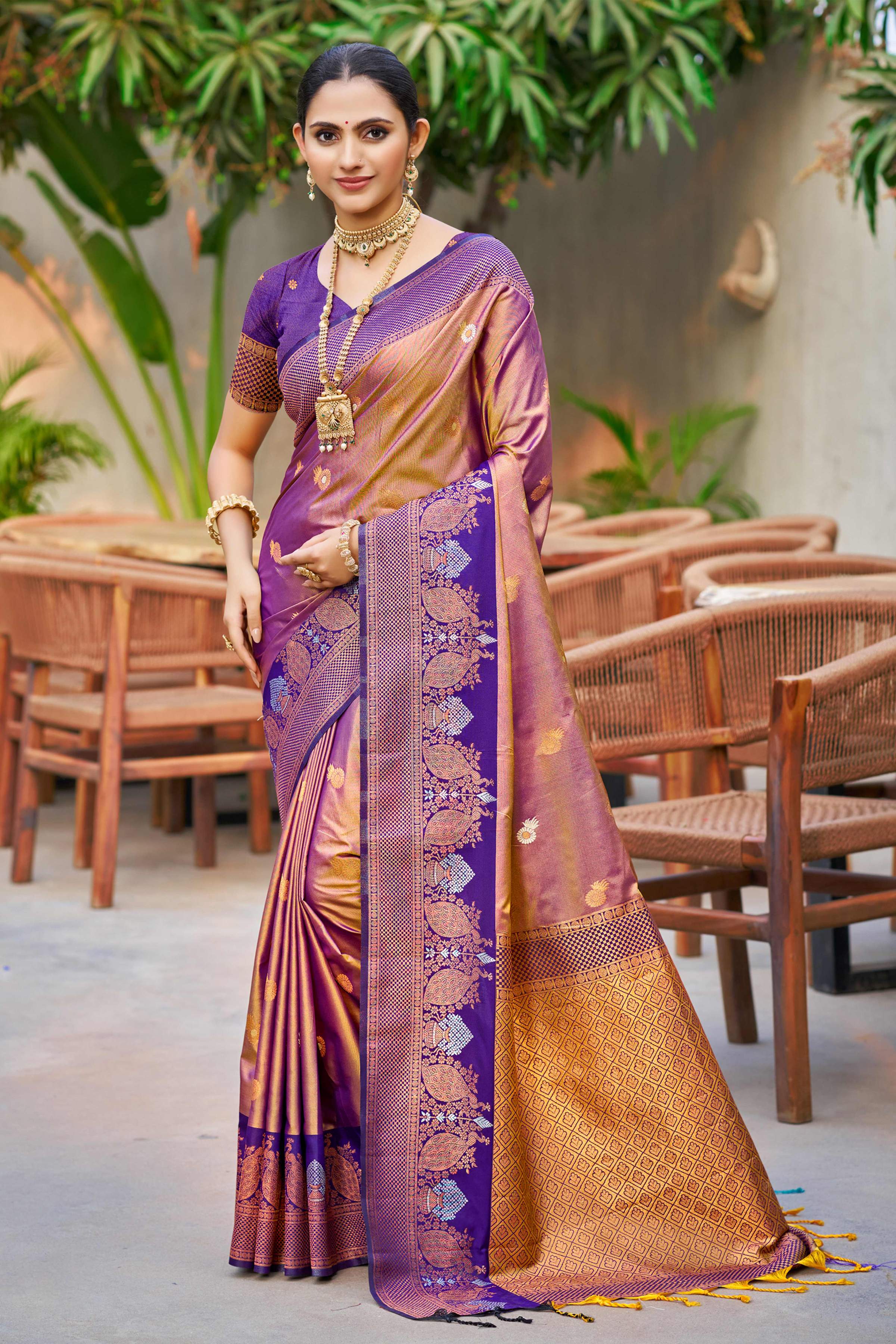 Sangam Prints Rose Gold Soft Silk Woven Work Traditional Saree - Dista