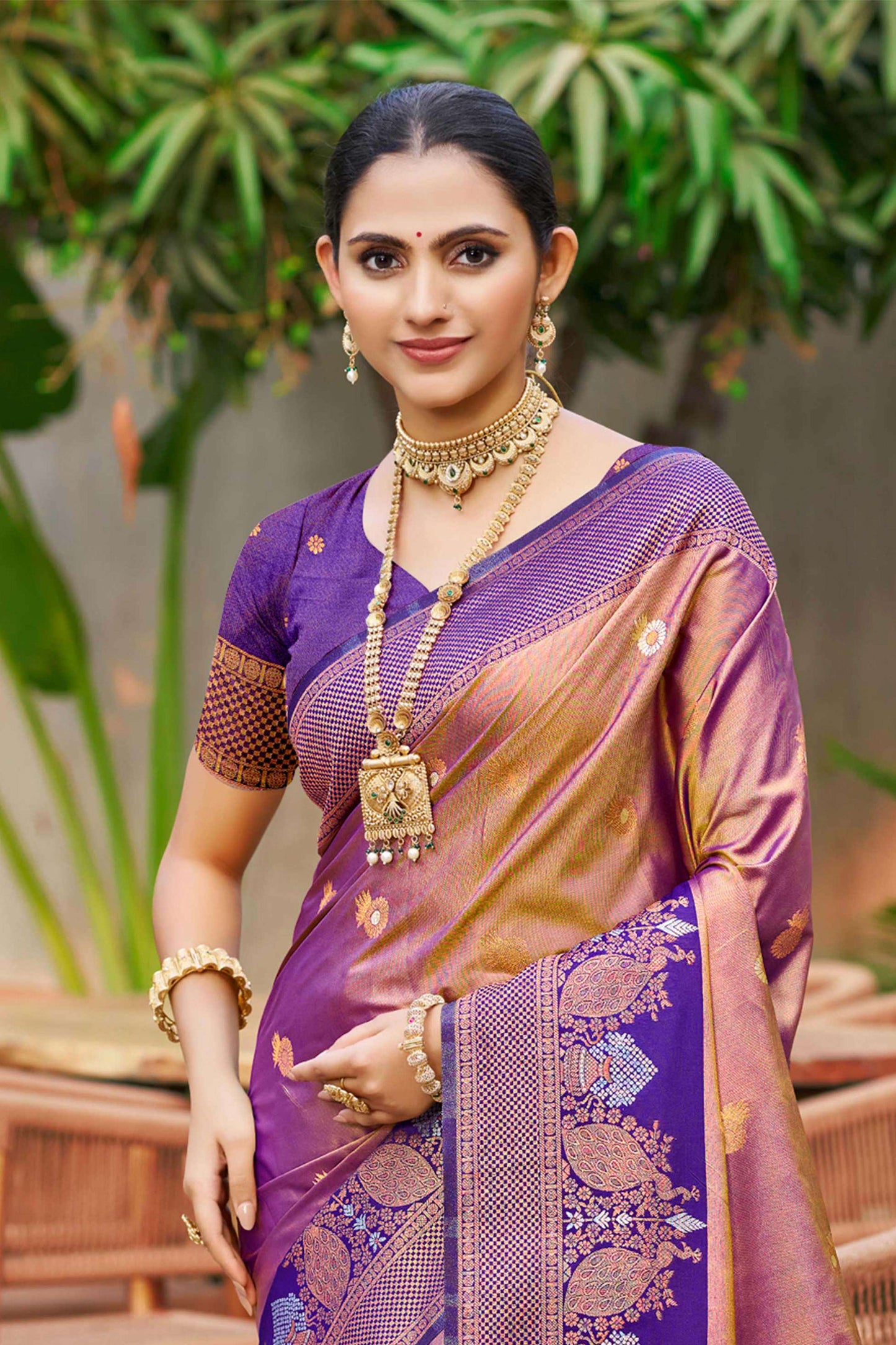Sangam Prints Rose Gold Soft Silk Woven Work Traditional Saree - Dista