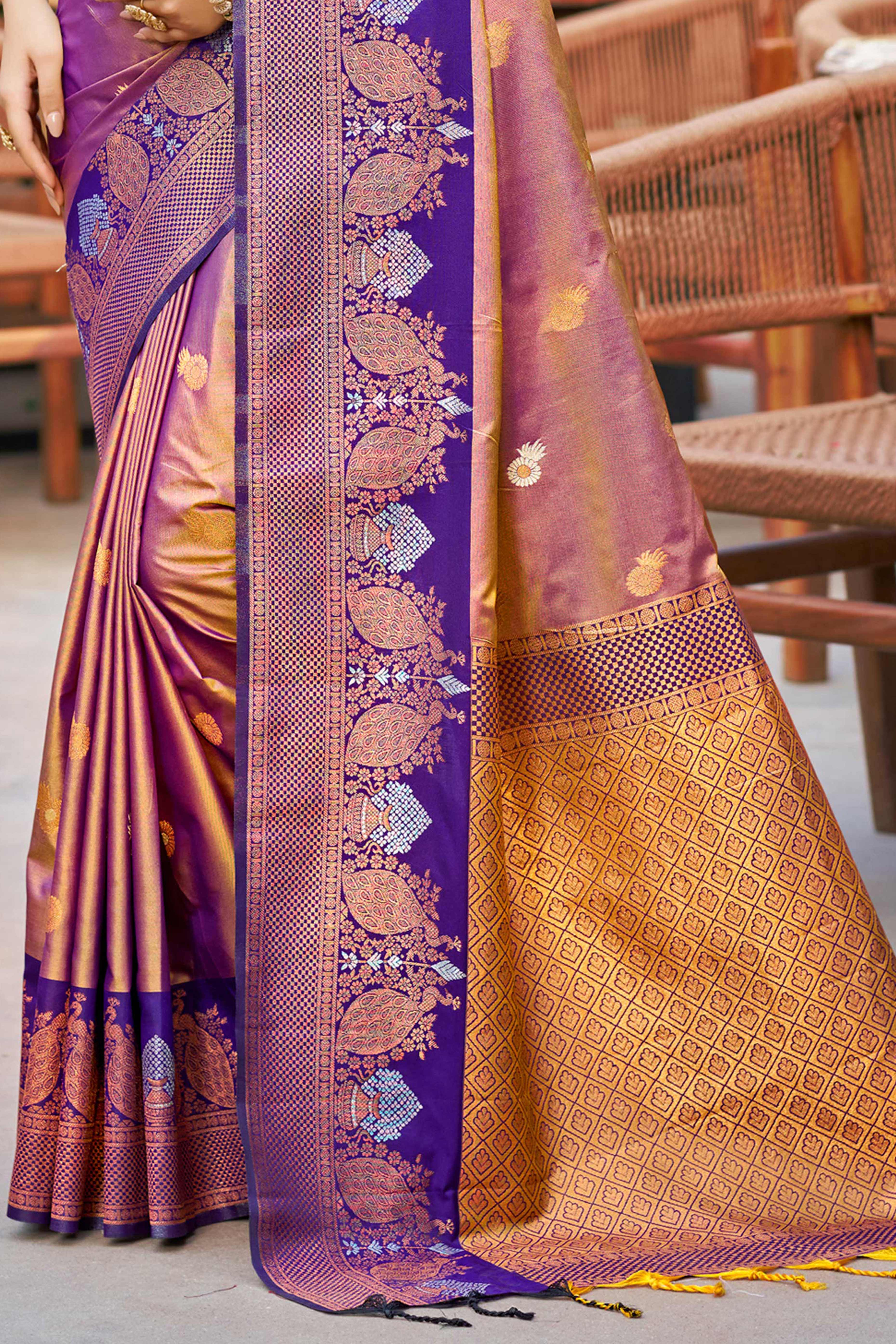 Sangam Prints Rose Gold Soft Silk Woven Work Traditional Saree - Dista