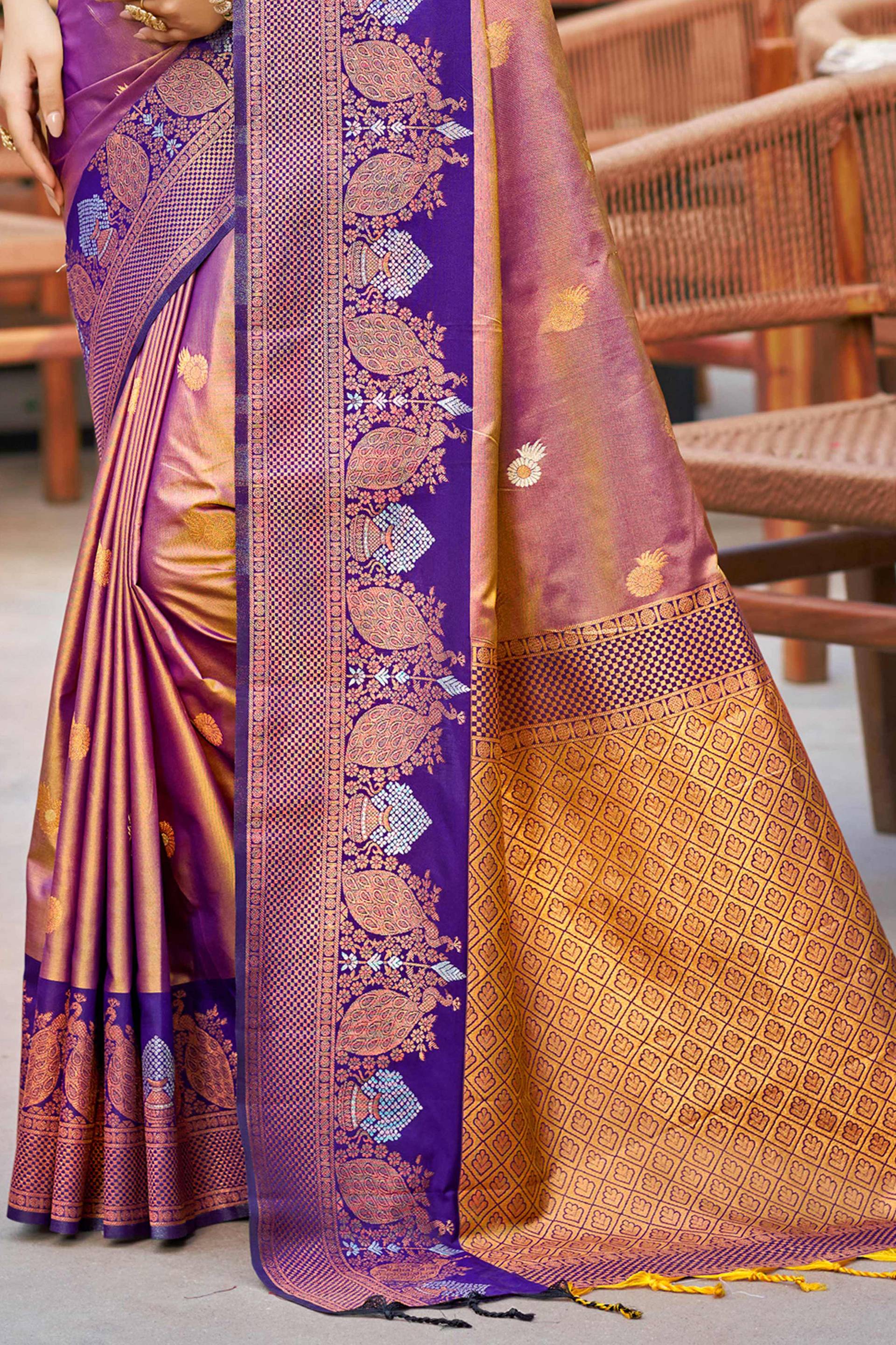 Sangam Prints Rose Gold Soft Silk Woven Work Traditional Saree - Dista