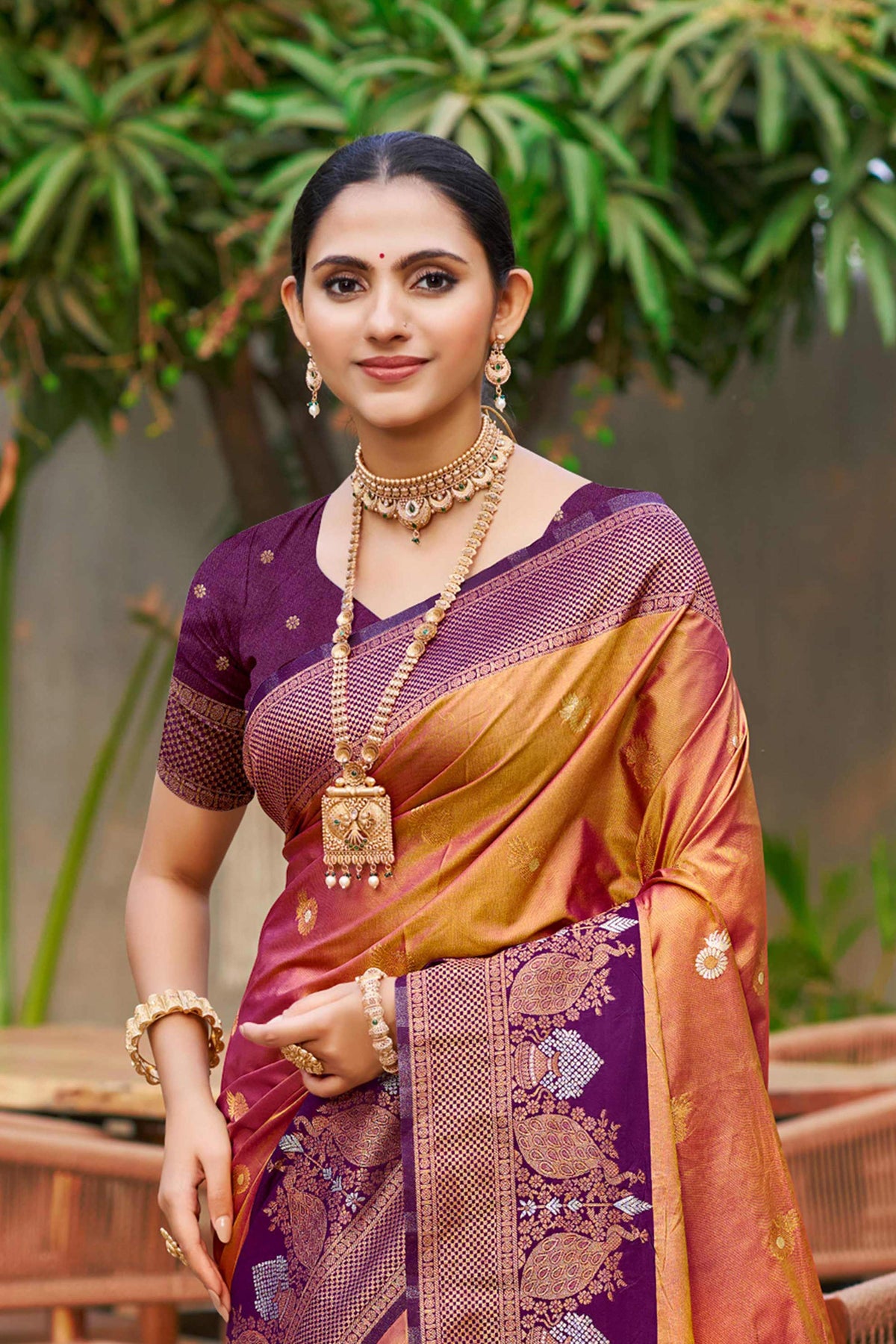 Sangam Prints Copper Gold Soft Silk Woven Work Traditional Saree - Dista