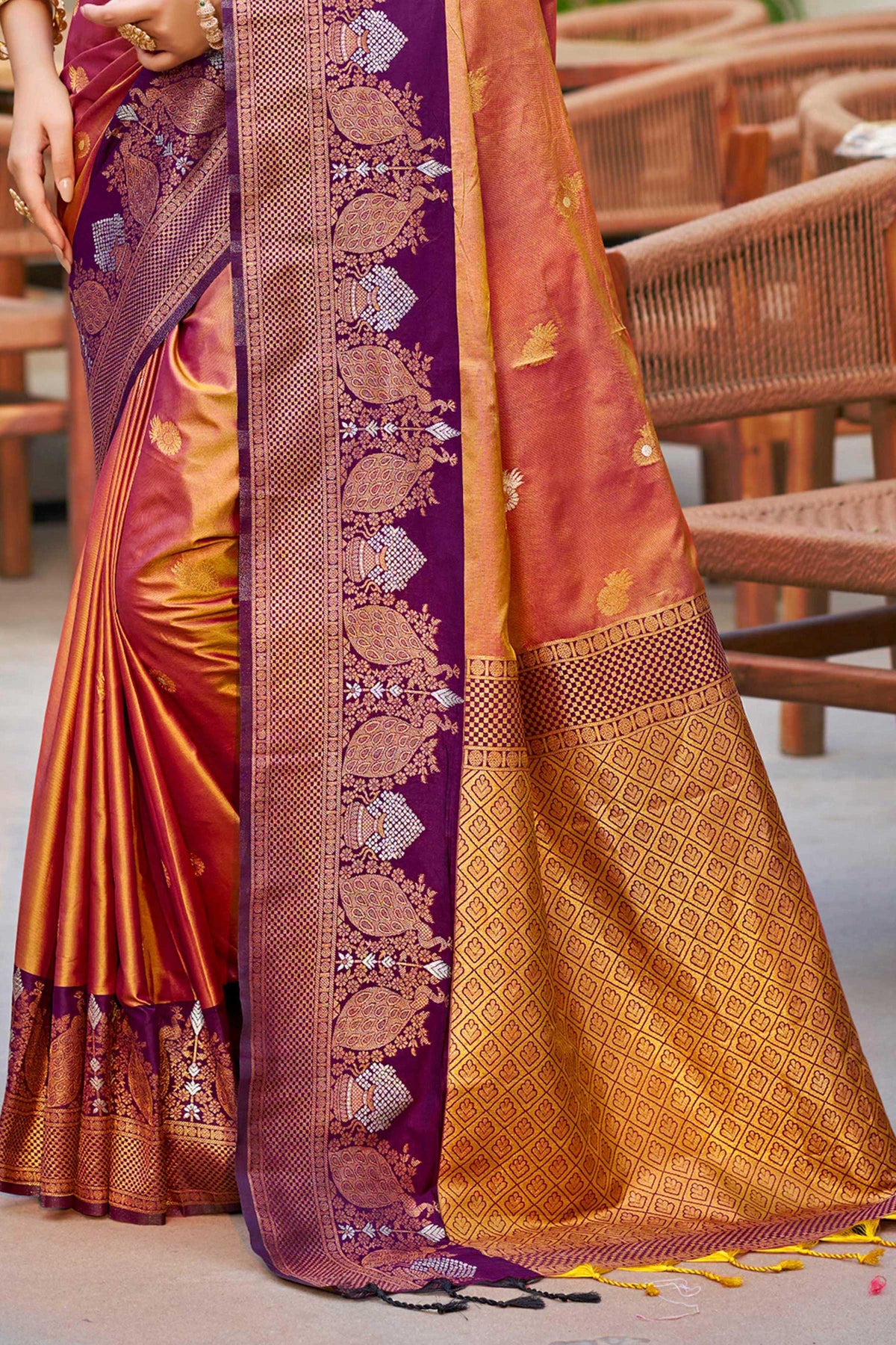 Sangam Prints Copper Gold Soft Silk Woven Work Traditional Saree - Dista