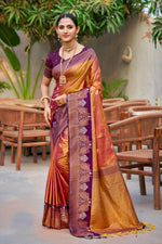 Thumbnail for Sangam Prints Copper Gold Soft Silk Woven Work Traditional Saree - Dista