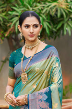 Thumbnail for Sangam Prints Sea Green Soft Silk Woven Work Traditional Saree - Dista