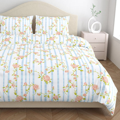 Haus & Kinder Rosaline Stripes 100% Cotton King Flat Bedsheet, 144 TC - Dista