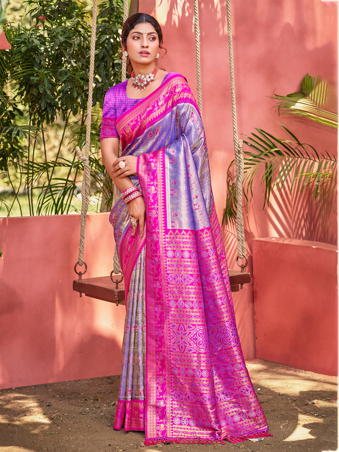 Sangam Prints Lavender Kanjivaram Silk Woven Work Traditional Saree