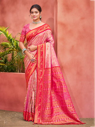 Sangam Prints Pink Kanjivaram Silk Woven Work Traditional Saree