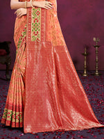 Thumbnail for Sangam Prints Dark Peach Cotton Silk With Meena Woven Work Traditional Saree