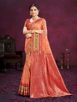 Thumbnail for Sangam Prints Dark Peach Cotton Silk With Meena Woven Work Traditional Saree