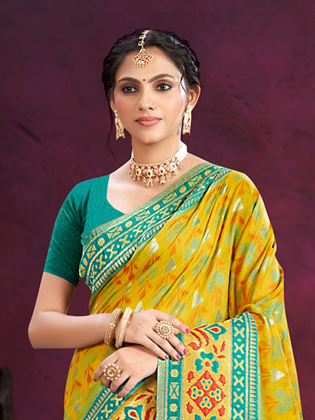 Sangam Prints Yellow Cotton Silk With Meena Woven Work Traditional Saree