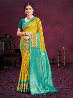 Thumbnail for Sangam Prints Yellow Cotton Silk With Meena Woven Work Traditional Saree