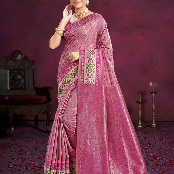 Sangam Prints Light Pink Cotton Silk With Meena Woven Work Traditional Saree