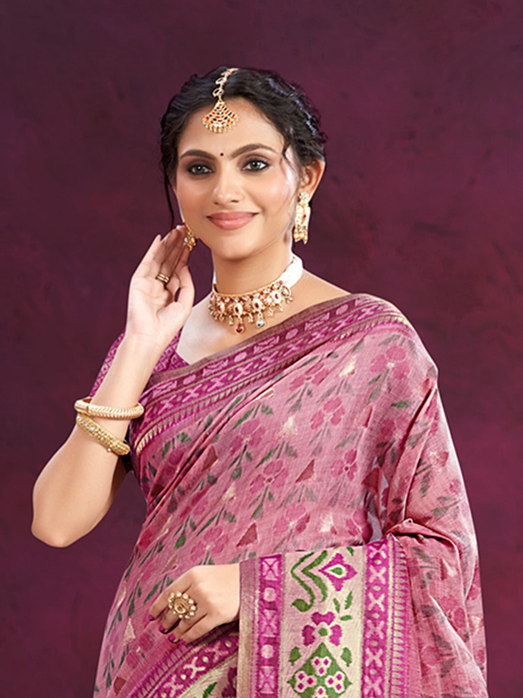 Sangam Prints Light Pink Cotton Silk With Meena Woven Work Traditional Saree - Distacart