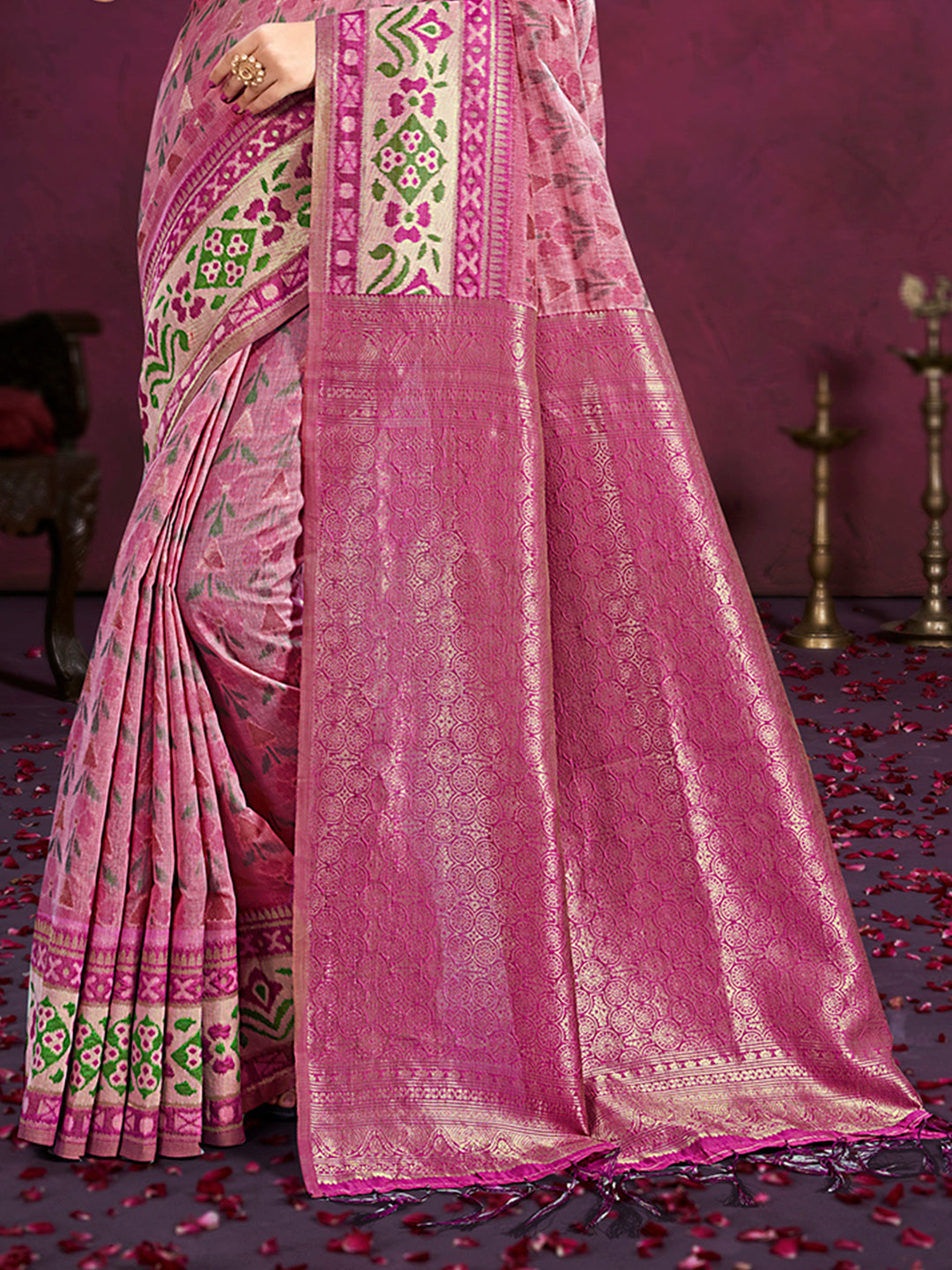 Sangam Prints Light Pink Cotton Silk With Meena Woven Work Traditional Saree
