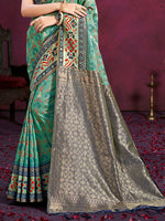 Thumbnail for Sangam Prints Teal Green Cotton Silk With Meena Woven Work Traditional Saree