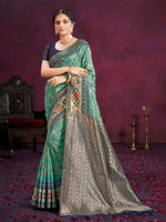 Thumbnail for Sangam Prints Teal Green Cotton Silk With Meena Woven Work Traditional Saree