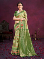 Thumbnail for Sangam Prints Light Green Cotton Silk With Meena Woven Work Traditional Saree