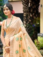 Thumbnail for Sangam Prints Peach Linen Woven Work Traditional Saree