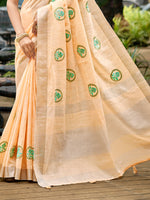 Thumbnail for Sangam Prints Peach Linen Woven Work Traditional Saree