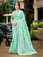 Thumbnail for Sangam Prints Sky Blue Linen Woven Work Traditional Saree