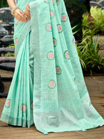 Thumbnail for Sangam Prints Sky Blue Linen Woven Work Traditional Saree