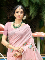 Thumbnail for Sangam Prints Light Pink Linen Woven Work Traditional Saree