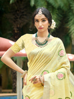 Thumbnail for Sangam Prints Yellow Linen Woven Work Traditional Saree