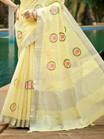 Thumbnail for Sangam Prints Yellow Linen Woven Work Traditional Saree
