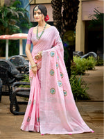 Thumbnail for Sangam Prints Baby Pink Linen Woven Work Traditional Saree