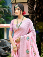 Thumbnail for Sangam Prints Baby Pink Linen Woven Work Traditional Saree