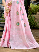 Thumbnail for Sangam Prints Baby Pink Linen Woven Work Traditional Saree
