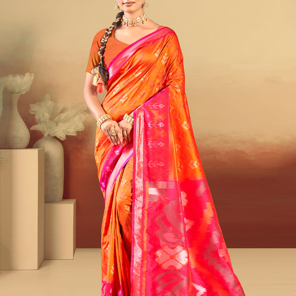 Sangam Prints Orange Silk Woven Work Traditional Saree