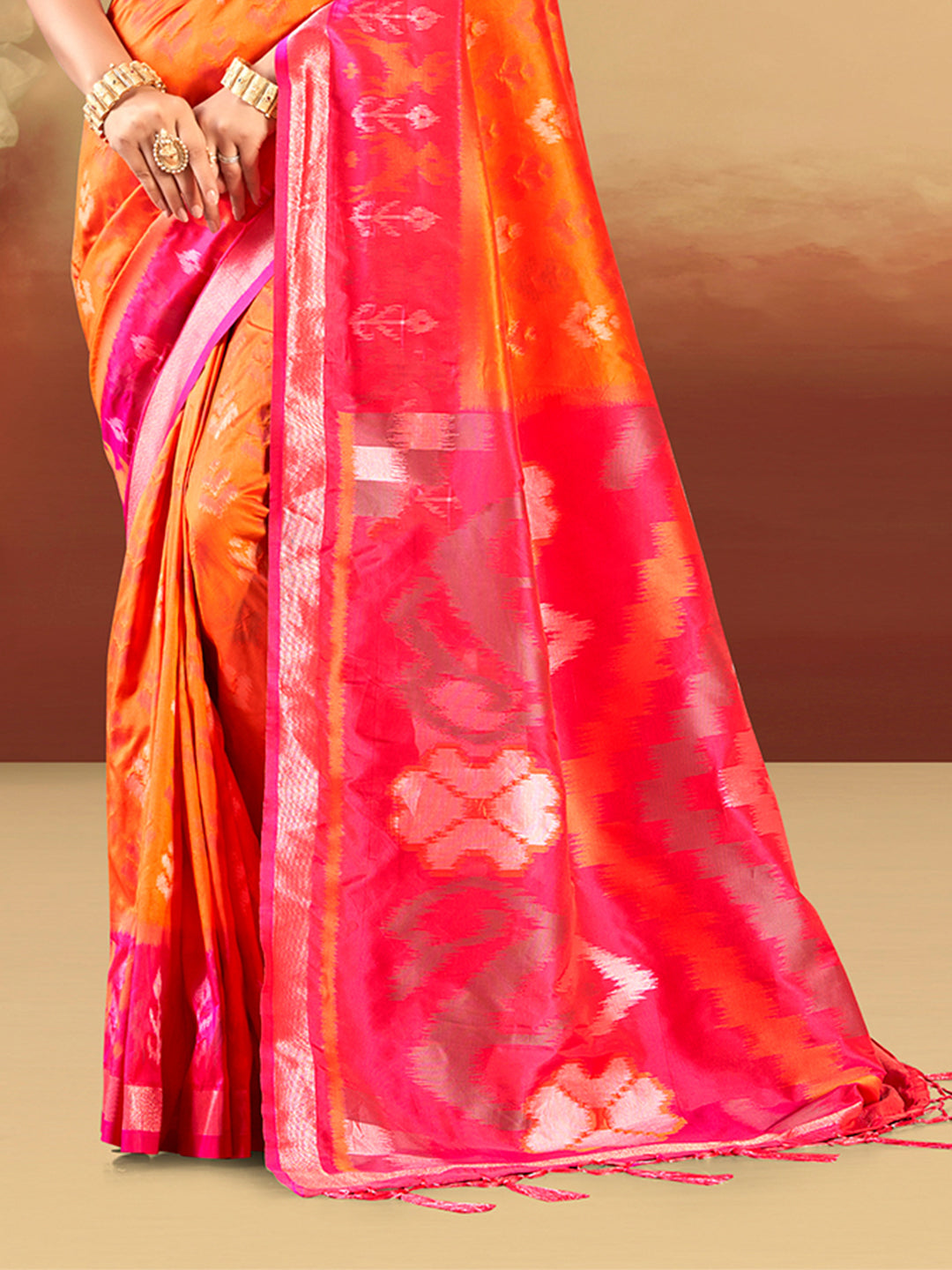 Sangam Prints Orange Silk Woven Work Traditional Saree