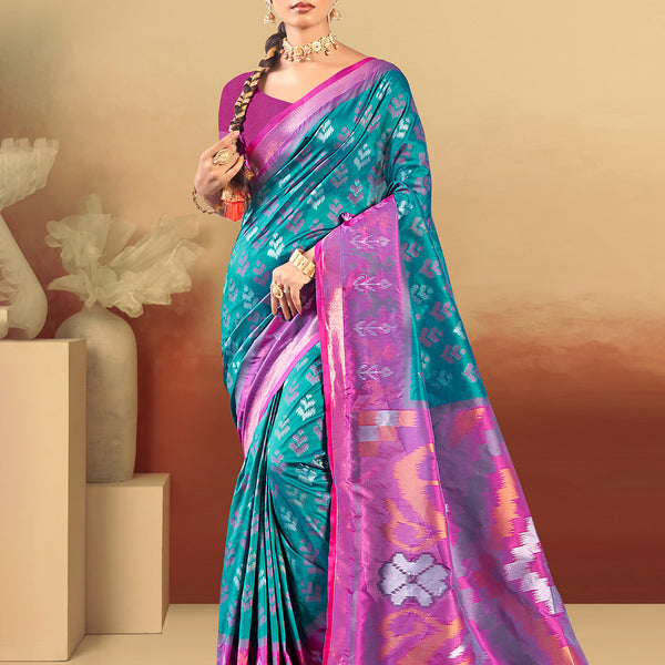 Sangam Prints Teal Blue Silk Woven Work Traditional Saree