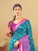 Thumbnail for Sangam Prints Teal Blue Silk Woven Work Traditional Saree