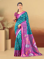 Thumbnail for Sangam Prints Teal Blue Silk Woven Work Traditional Saree