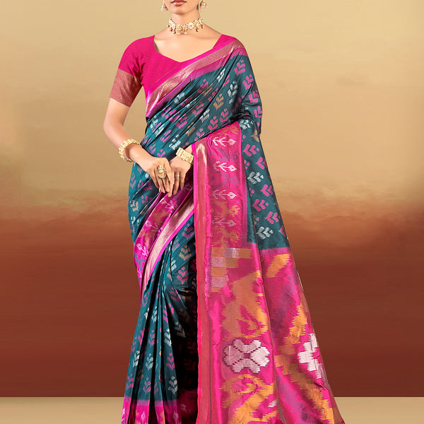 Sangam Prints Teal Silk Woven Work Traditional Saree