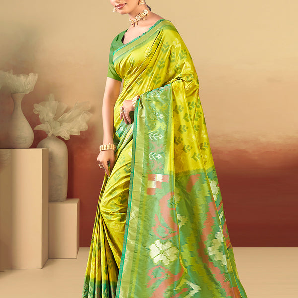 Sangam Prints Lime Green Silk Woven Work Traditional Saree
