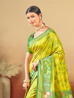 Thumbnail for Sangam Prints Lime Green Silk Woven Work Traditional Saree