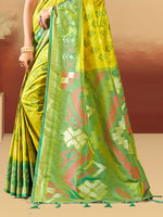Thumbnail for Sangam Prints Lime Green Silk Woven Work Traditional Saree