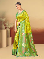 Thumbnail for Sangam Prints Lime Green Silk Woven Work Traditional Saree